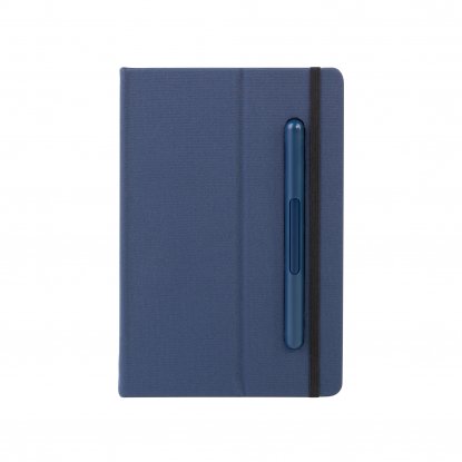 Блокнот с ручкой и вечным карандашом в пенале, с подставкой под смартфон, темно-синий