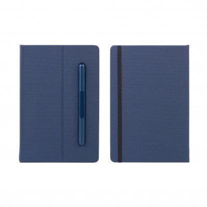 Блокнот с ручкой и вечным карандашом в пенале, с подставкой под смартфон, темно-синий