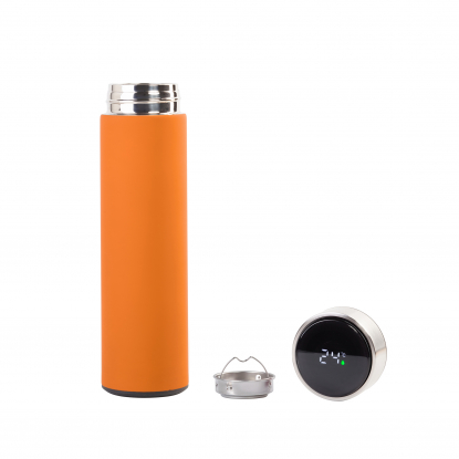 Термос Бостон silver line с индикацией температуры, soft touch, оранжевый