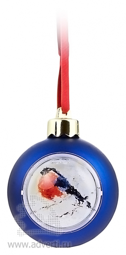 Елочный шар-шкатулка с падающим снегом, матовый металлик/синий