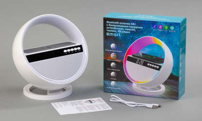 Bluetooth колонка Smart Orb 5Вт с беспроводным (15W) ЗУ, лампой, часами, FM радио