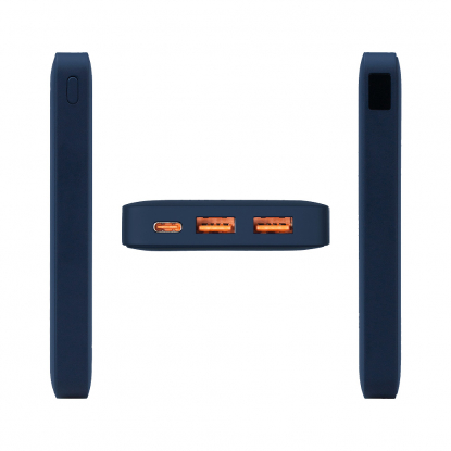 Внешний аккумулятор (powerbank) WeCharge Soft Touch, 10 000 mAH, Power Delivery (PD) 25.5W, со светящимся логотипом после гравировки, c цифровым дисплеем для контроля заряда, темно-синий