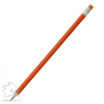 Карандаш простой заточенный, с ластиком, оранжевый