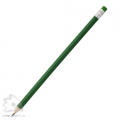 Карандаш простой заточенный, с ластиком, зеленая