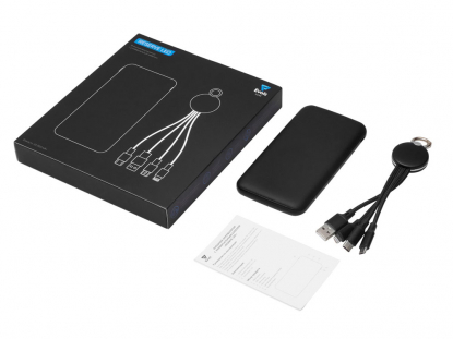 Набор из внешнего аккумулятора и универсального кабеля с подсветкой лого Reserve LED, 10000mAh, черный