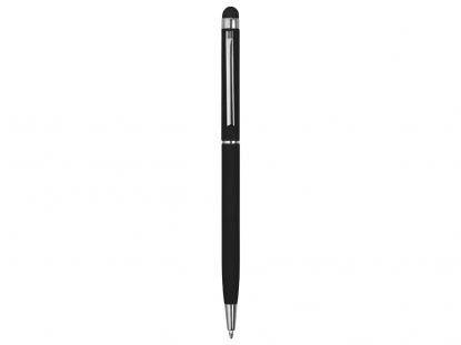 Ручка-стилус металлическая шариковая Jucy Soft soft-touch, черная, вид сзади