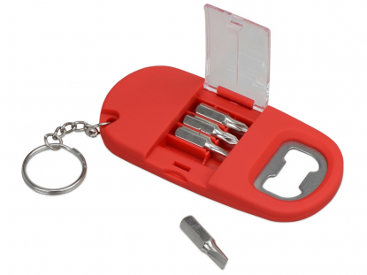 Брелок-открывалка с отвертками и фонариком Uni софт-тач, красный, открытый