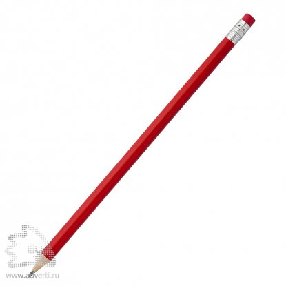 Карандаш простой заточенный, с ластиком, красная