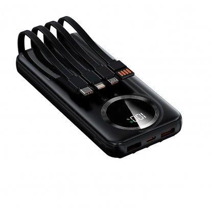 Зарядное устройство Phantom 10000 mAh с 4мя встроенными кабелями и цифровым индикатором заряда, черное