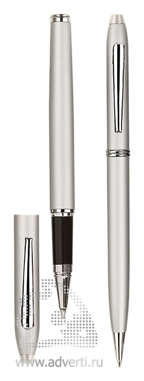 Роллер и шариковая ручка из набора Экзюпери, серебристые
