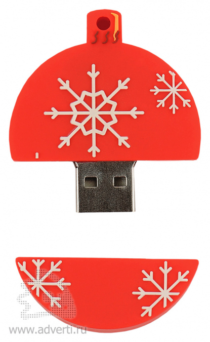 Набор с флеш-картой USB 2.0 в виде елочной игрушки, красная, открытая