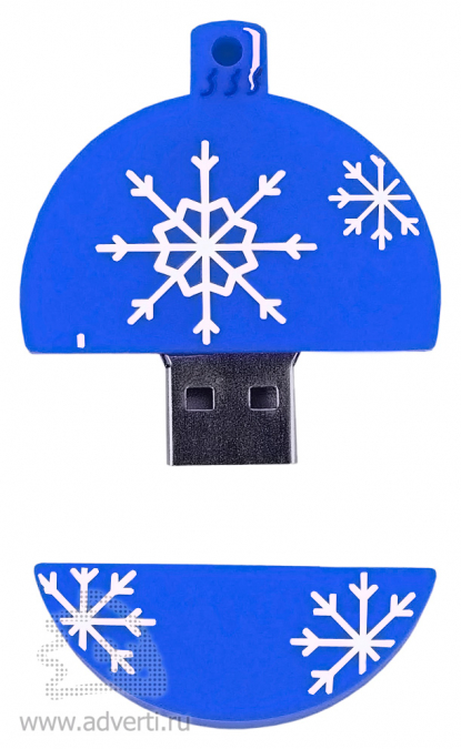Набор с флеш-картой USB 2.0 в виде елочной игрушки, синяя, открытая
