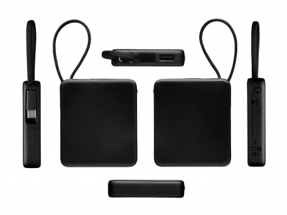 Внешний аккумулятор со встроенным кабелем USB-C Дэнси, 5000 мАч, черный