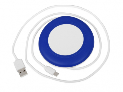 Беспроводное зарядное устройство Disc со встроенным кабелем 2 в 1, синее
