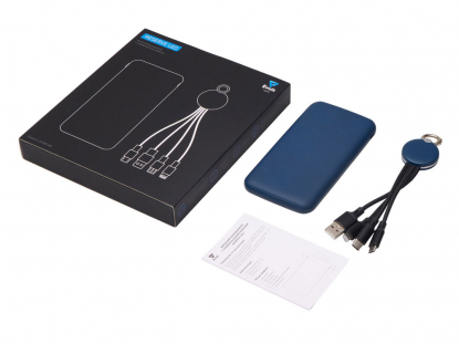 Набор из внешнего аккумулятора и универсального кабеля с подсветкой лого Reserve LED, 10000mAh, темно-синий