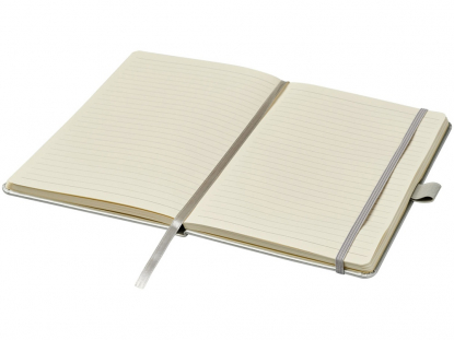 Записная книжка А5 Nova, серебристая, резинка, лента-закладка, петля для ручки