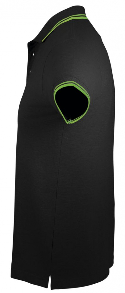 Рубашка поло мужская PASADENA MEN 200, с контрастной отделкой черный с ярко-зеленый, вид сбоку
