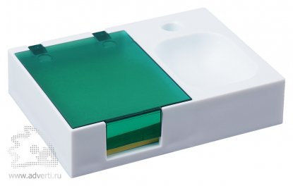 Подставка под ручку и скрепки Потакет, белая с зеленым