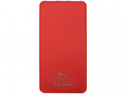 Портативное зарядное устройство Reserve с USB Type-C, 5000 mAh, красное, обратная сторона