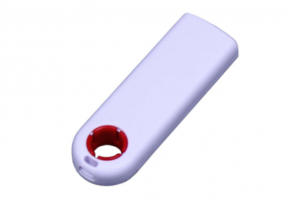 Флеш-накопитель промо прямоугольной формы с выдвижным механизмом, белый-красный, сзади