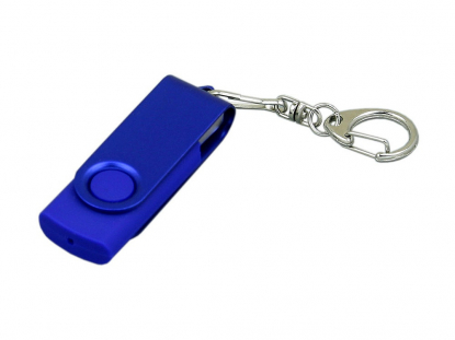 USB-флешка промо с поворотным механизмом и однотонным металлическим клипом, синяя