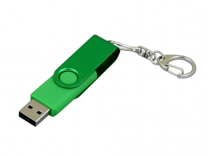 USB-флешка промо с поворотным механизмом и однотонным металлическим клипом, зеленая