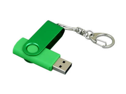 USB-флешка промо с поворотным механизмом и однотонным металлическим клипом, зеленая