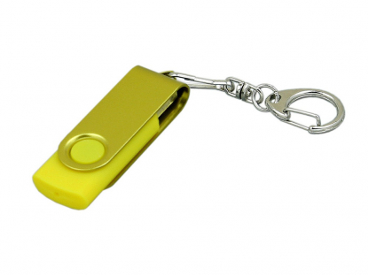 USB-флешка промо с поворотным механизмом и однотонным металлическим клипом, желтая