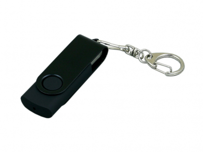 USB-флешка промо с поворотным механизмом и однотонным металлическим клипом, черная
