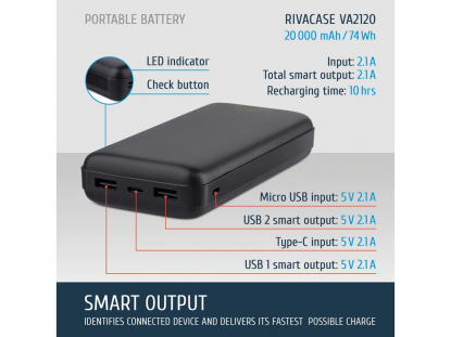 Внешний аккумулятор VA2120, 20000 mAh