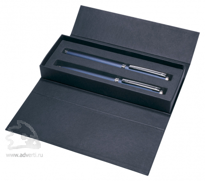 Набор Delgado Metallic Set: шариковая ручка и роллер синего цвета с серебристыми деталями