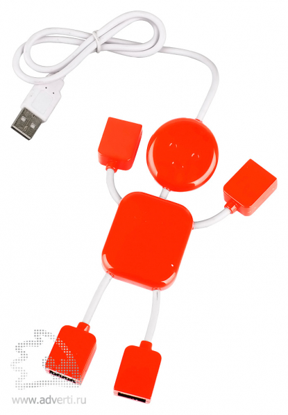 USB-разветвитель на 4 порта в виде человечка, красный