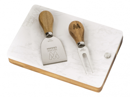 Набор для сыра в коробке из акации и мрамора Fontina