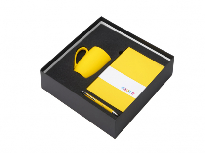 Подарочный наборCOLOR IT с блокнотом, металлической ручкой и кружкой, желтый