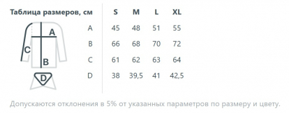 Размерная таблица рубашки в клетку TRIBECA LADIES, женской
