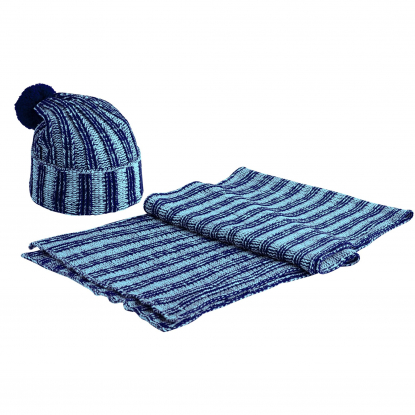 Шапка Chain Multi, синяя, в комплекте с шарфом