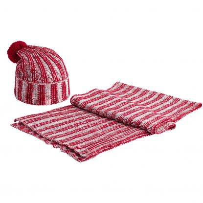 Шапка Chain Multi, красная, в комплекте с шарфом