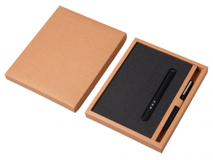 Блокнот А5 NotaBene с металлической шариковой ручкой и подставкой для телефона, черный