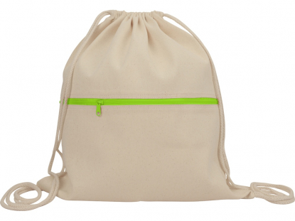 Рюкзак-мешок хлопковый Lark с цветной молнией, зеленое яблоко