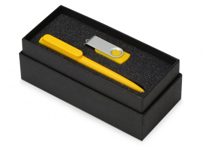 Подарочный набор Qumbo с ручкой и флешкой, желтый, в коробке