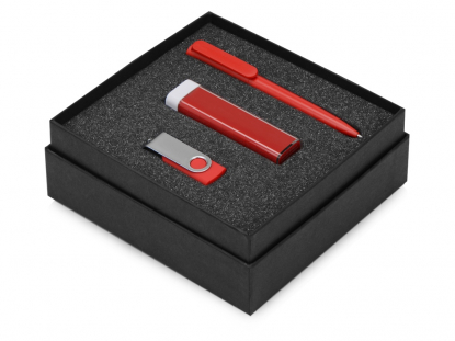 Подарочный набор On-the-go с флешкой, ручкой и зарядным устройством, красный, в коробке