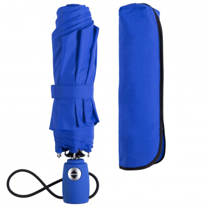 Зонт складной AOC, синий, в сложении с чехлом