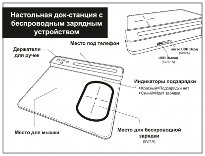 Настольная подставка с беспроводным зарядным устройством, инструкция