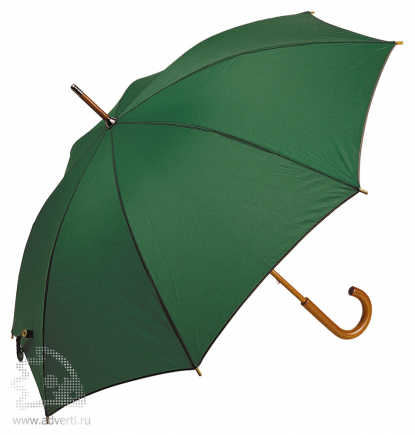 Зонт-трость с деревянной ручкой, полуавтомат, зеленый