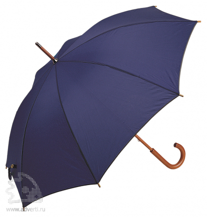 Зонт-трость с деревянной ручкой, полуавтомат, темно-синий