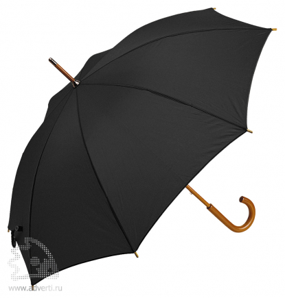 Зонт-трость с деревянной ручкой, полуавтомат, черный