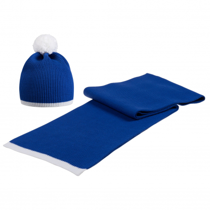 Шапка Amuse, синяя с белым, в комплекте с шарфом