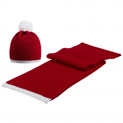 Шапка Amuse, красная с белым, в комплекте с шарфом