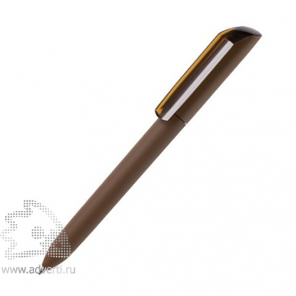 Ручка шариковая FLOW PURE, c покрытием soft touch и прозрачным клипом, коричневая