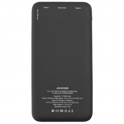 Внешний аккумулятор Uniscend All Day Wireless, 10 000 мAч, чёрный, вид сзади